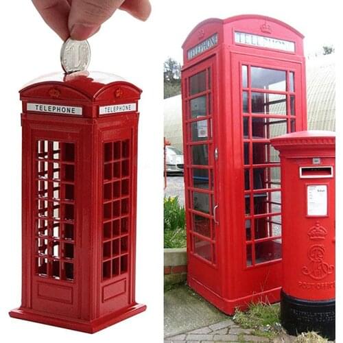 Metal Red British English London Telephone Booth Bank Coin Bank Saving Pot Piggy Bank Red Phone Booth Box 140X60X60Mm