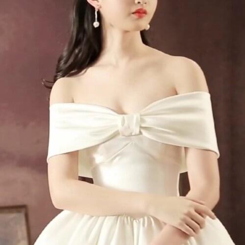 Fashion satin Detachable bow off shoulder sleeve for bridal dress