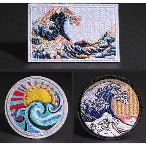 Cartoon Sea wave Embroidered patches wholesale High quality Clothes DIY Stickers jacket t-shirt pants ironing Scenery Badges