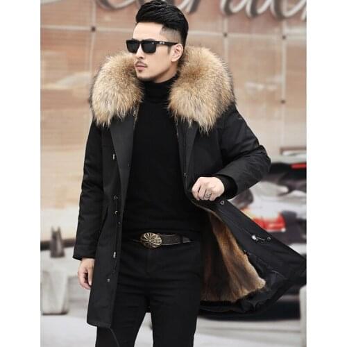 Men Parka mink 2020 business casual real fur whole mink over knee mens green root mink winter fur coat