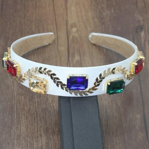 Vintage Colorful Rhinestone Jewel Hairband For Women White Yellow Headband Hair Bands Hoop For hair accessories Girls haarband