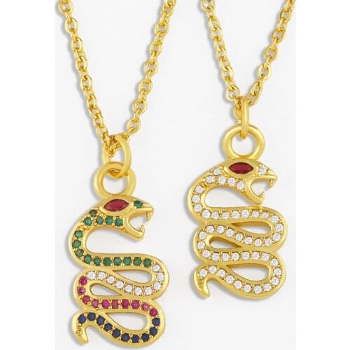 FLOLA Crystal White Stone Snake Necklace For Women CZ Multicolor Animal Snake Pendant Necklace Statement Jewelry Gifts nkes07