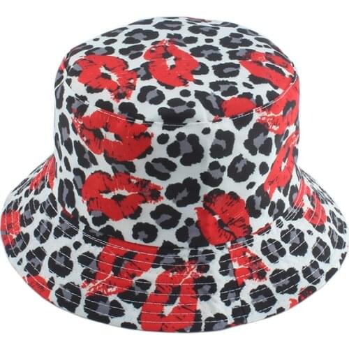 2021 Fashion Leopard Bucket Hats For Women Reversible Panama Sun Hat Summer Ladies Kiss Print Fisherman Hat Hip Hop Gorras