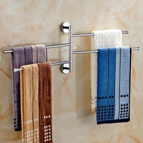 Wall Mount Swivel Towel Bar Stainless Steel 4-Arm Bathroom Towel Swing Hanger 16FA