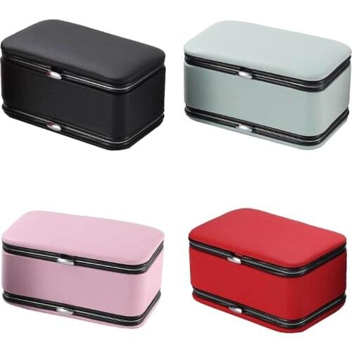 PU Leather Jewelry Box Manicure Tools Organizer 2 Layers with Mirror Earrings Ring Necklace Display Storage Case K3ND