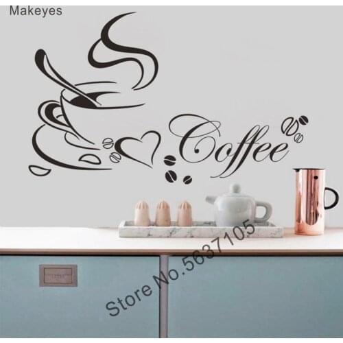 Makeyes Coffee Wall Sticker Kitchen Wall Decor Home Warm Decoration Vinyl Design Wall Decals Coffee Cup Wallpaper Removable Q037