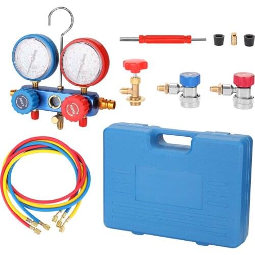 YS-025 Refrigerant Gauge Kit Manifold Dual Gauges Set Refrigeration Equipment Pressure Measuring Tool Kit with 3 Recharge Hoses