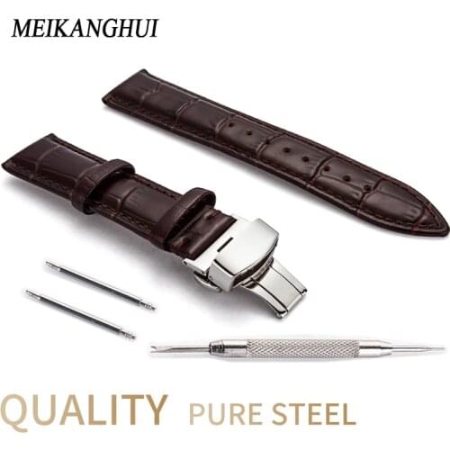 Hight Quality 20mm Watch Band Leather 22mm Men Women Brown Waterproof Watch Strap 16mm Genuine Steel Buckle Black 18mm Watchband