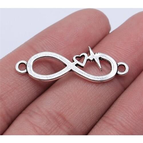 WYSIWYG 10pcs 32x11mm Antique Silver Color KC Gold Color Infinity Symbol Heart Heartbeat Connector Charms For Jewelry Making