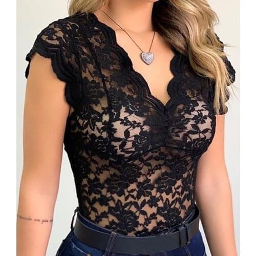 Lace V-neck Sleeveless Tees Tops for Women Summer Mesh See Through Basic Solid Color Elegant T Shirt Ladies Plus Size Tshirts