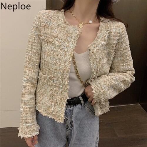 Neploe Small Fragrance O Neck Patchwork Jacket Women Korean Tweed Short Veste Femme Elegant Chaquetas Mujer 2021 Autumn 46225