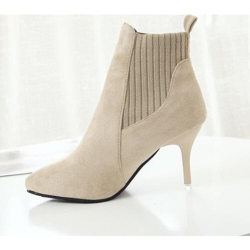 2021 Boots Ankle Leather Zipper Booties New Women High Heels Autumn Shoes Black Winter Boots Pointed Toe Vanny Factory Store