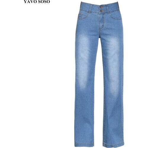 New Arrival Spring and Summer Harajuku style Pants Woman blue High Waist plus size 32 Wide Leg Jeans pants