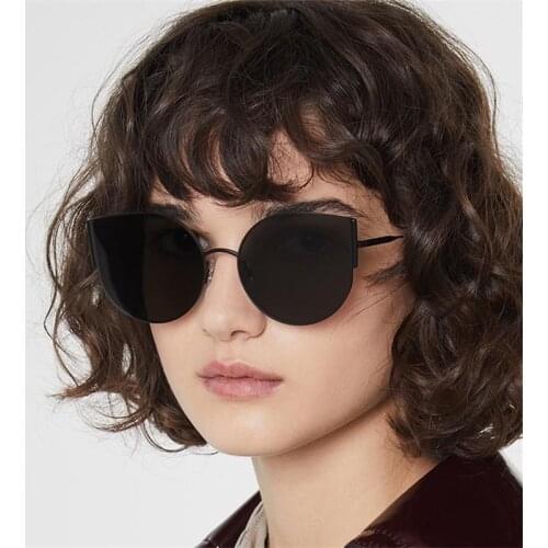 Womens Fashion Cat Eye Sunglasses Korean Luxury Brand Designer Black Cateye Sun Glasses Oversized Shades Metal oculos