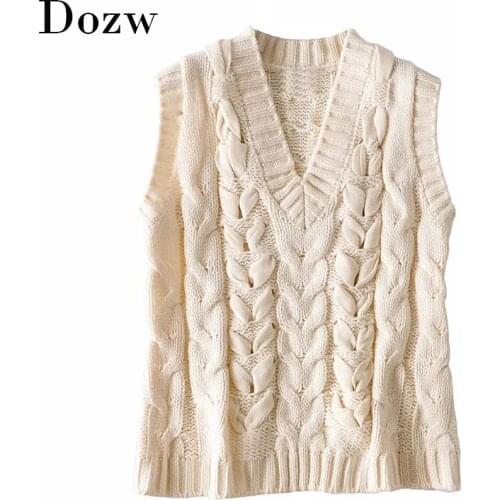 Women Chic Lace Up Knitted Vest Sweater V Neck Sleeveless Fashion Twist Top Female Casual Waistcoat Sweaters 2020