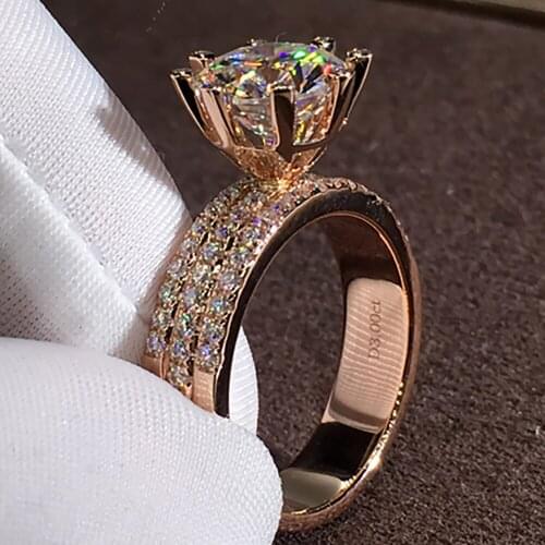 14K Au585 Rose Gold Ring Women Wedding Party Engagement Ring 1 2 3 4 5 Carat Round 3 Rows Luxury Moissanite Diamond Ring Trendy