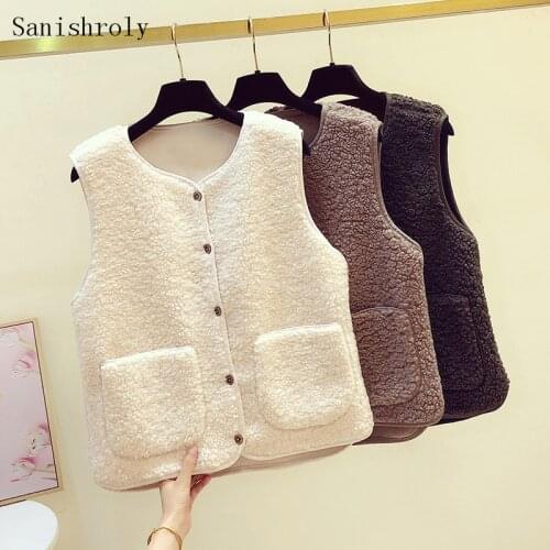 Sanishroly Lambswool Vest 2020 New Autumn Women Warm Thicken Velvet Waistcoat Jacket Female Sleeveless Outwears Short Tops S1056