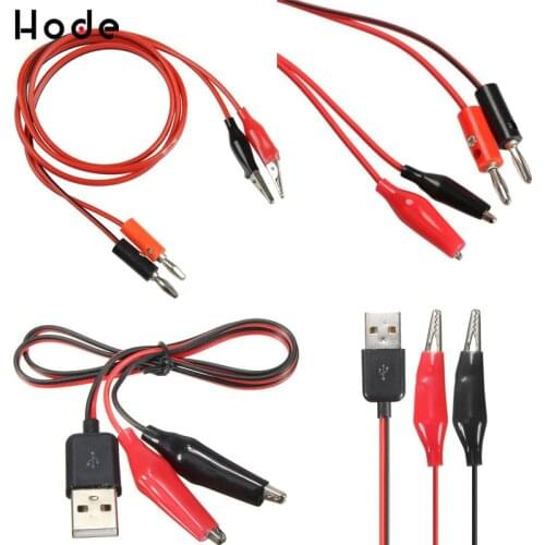 1 Pair Alligator Testing Cord Lead Clip Electrical Clamp to 4mm Banana/USB Plug Connectors for Multimeter Probe Test Leads