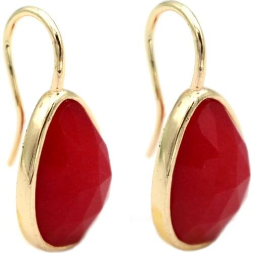 6pair Trendy Gold plated Natural Stone Earring Red Green White Jade Stone Water Drop Dangle Earrings Party Jewelry For Women