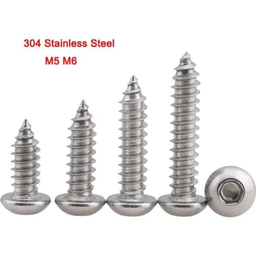 10Pcs-20Pcs 304 Stainless Steel Round Head Hex Screws Hexagon Socket Button Head Self-tapping Screws M5 M6