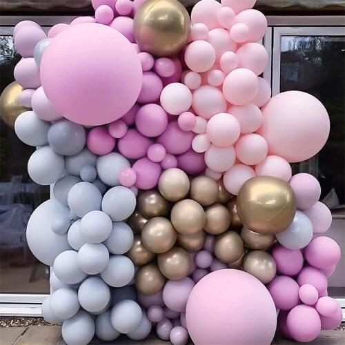175pcs Macaron Rose Red Pink Grey Balloon Garland Arch Kit Metallic Gold Balloons for Wedding Birthday Party Pink Theme Decor