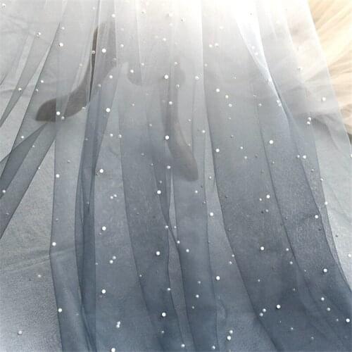 2MetersX 150cm Gray blue Pearl Gauze Gradient Fabric Soft Mesh Fabric Wedding Dress Material Clothing Transparent LW0072