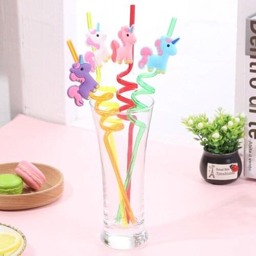 4PCS Cartoon Unicorn Shape Hard Straw 4 Sticks Festive Party Birthday Decoration Disposable Tableware Festive Party Supplies