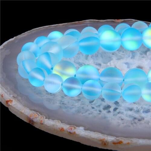 6/8/10 Matte Frosted Blue Flash Crystal Moon Stone Beads For Jewelry Making Round Loose Bead Diy Bracelet Necklace Jewellery