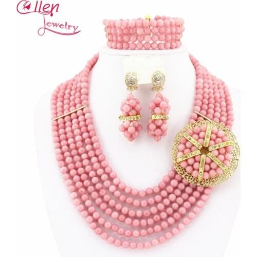 8 Rows Mint Green African Nigerian Wedding Beads Jewelry Set Necklace Bracelet Earrings Sets JL4160