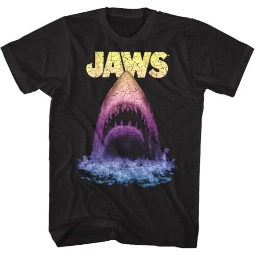 Jaws Shark Attack Vintage Rainbow MenS T Shirt Distressed Horror Movie Black Funny Design Tee Shirt
