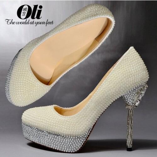 White pearl wedding shoes rhinestone thin high-heeled shoes crystal heels gem luxury bridal shoes single shoes