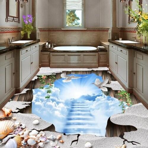 Free Shipping naked eye 3D ground floor wallpaper blue sky white cloud stereo custom floor wallpaper