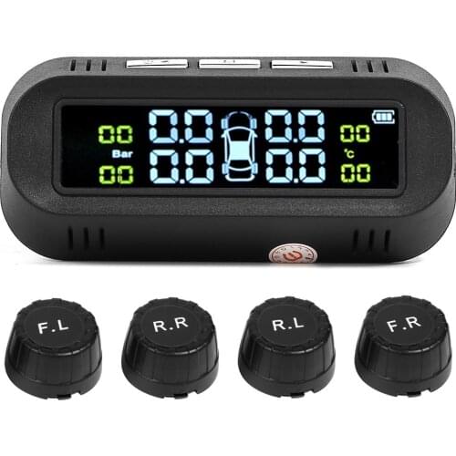 C68 USB+Solar Charging Car TPMS Tire Pressure Monitor Alarm System w/ 4 Sensors Large Capacity Built-In Metal Lithium Battery