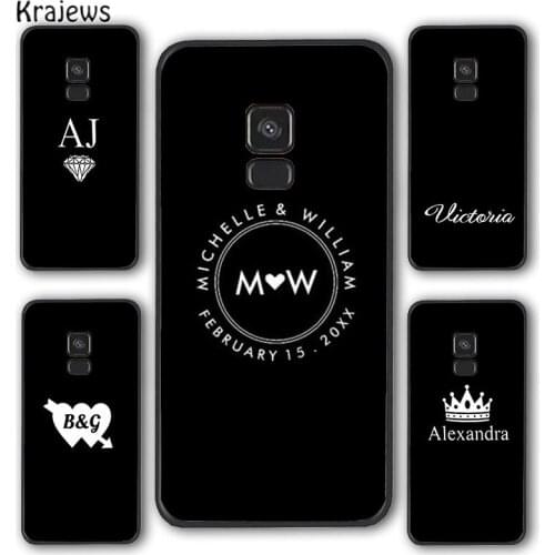 Krajews Black Personalised Name Initials Phone Case Cover For Samsung Galaxy S5 S6 S7 S8 S9 S10 E lite S20 plus ultra Note funda