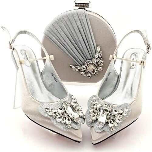 Doershow fashion Shoes and Bag Set African Sets silver Color Italian Shoe Bag Set Decorated with Rhinestone High QualityHYD1-29