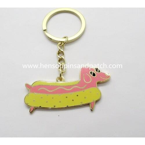 Custom metal hard enamel hot dog keyring