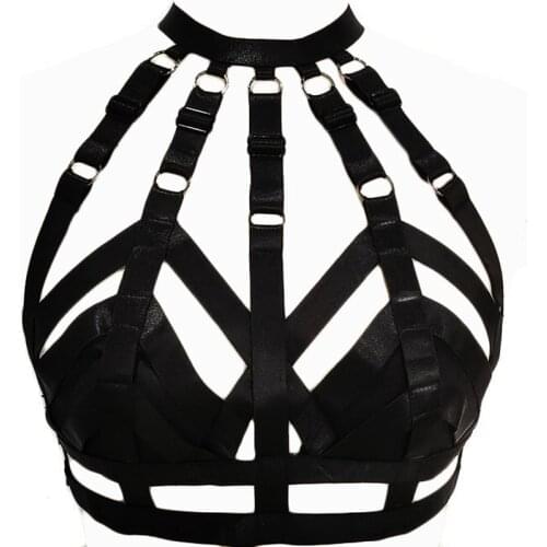 JLX.HARNESS Sexy Bra Black Goth Body Harness Bondage Body Cage Woman Suspender Belt Punk Lingerie Rave Crop Top Harness Bra