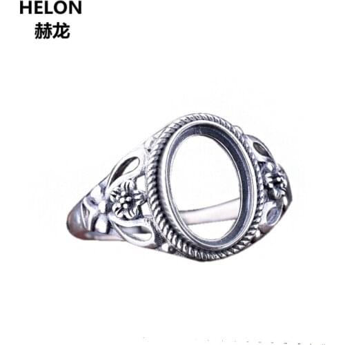 9x12mm Oval Cabochon Semi Mount Ring 925 Sterling Silver Ring for Women Flower Vintage Retro Open Adjustable Wholesale