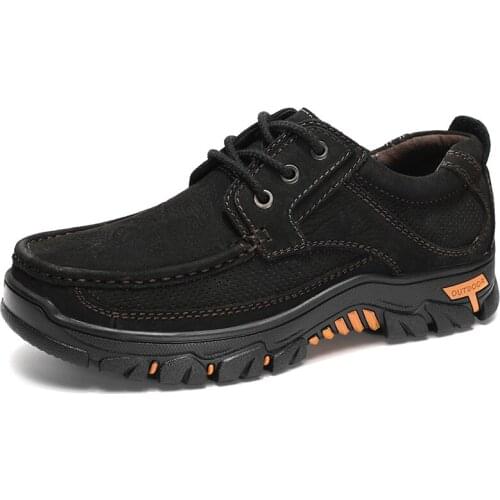 Men Hiking Shoes Genuine Leather Outdoor Trekking Sneakers Breathable Comfortable Business Casual Climbing Walking Work Footwear