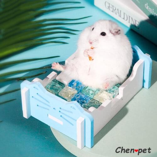 Hamster Bed with Cooling Crystal Mat for Summer Small Pet Wooden Toy for Chinchilla Rat Hedgehog Rabbit Guinea Pig Accessories
