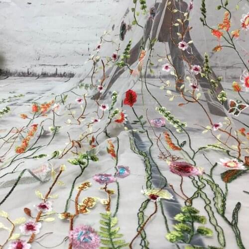 1yard Hot Sale Fashion Flower Net Embroidered Fabric African Lace Fabric Material Sew On Wedding Dress Clothes Fabric