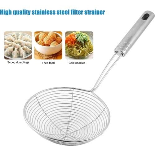 Kitchen Stainless Steel Mesh Strainer Colander Cookware Oil Strainer Flour Sifter with Handle Frying Tools FBE2
