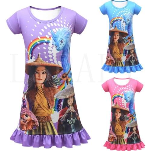 Summer Kids Girls Short Sleeves Dresses Anime Cosplay Costume Cosplay Nightdress Raya and The Last Dragon Sweet 3D Printed Dress