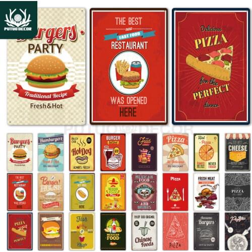Fastfood Metal Sign Metal Poster Plaque Metal Vintage Tin Sign Wall Decor Bar Bistro Cafe Retro Home Decor