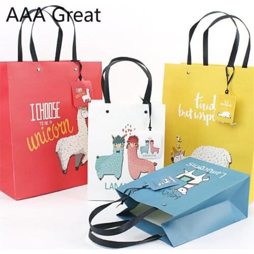 48Pcs/Lot Multi-Use Gift Bags Kids Birthday Party Favor Bags Handle Shopping Bag Paper Cartoon Animal Pouches Wedding Christmas