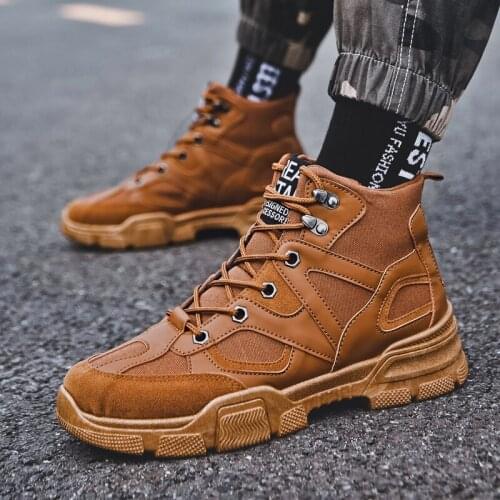 Men Motorcycle Boots 2020 Thick Bottom Ankle Western Boots Breathable Casual Fashion High-top Sneakers for Men Outdoor Lace-up