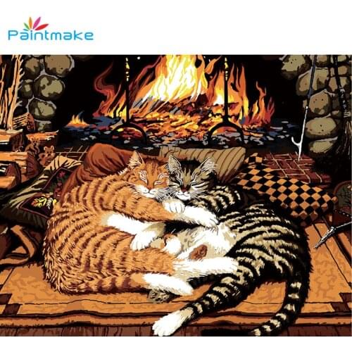 Paintmake Animal DIY Paint By Numbers for Adult Oil Painting On Canvas Cute Cat For Home Room Decor Wall Art Picture