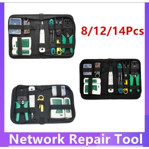 12Pcs/Set Network Repair Tool Kit Stripper Cutter Presser Pliers Ethernet Cable Crimping Tools for RJ11 RJ45 Cat.6