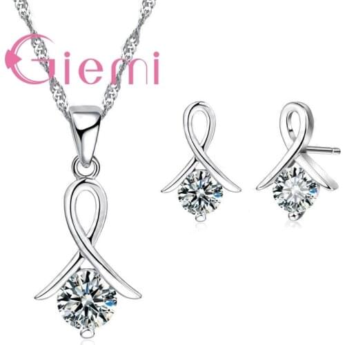 New Fashion Jewelry Set for Women Girls Cross CZ Real Pure 925 Sterling Silver Pendant Necklace Stud Earrings Fast Fast Shipping