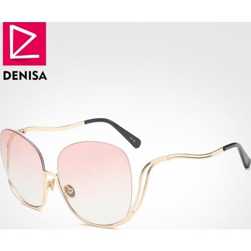 DENISA Trendy Semi-rimless Sunglasses Women Fashion Round Big Glasses Retro Oversized Eyewear Men UV400 Zonnebril Dames G17070